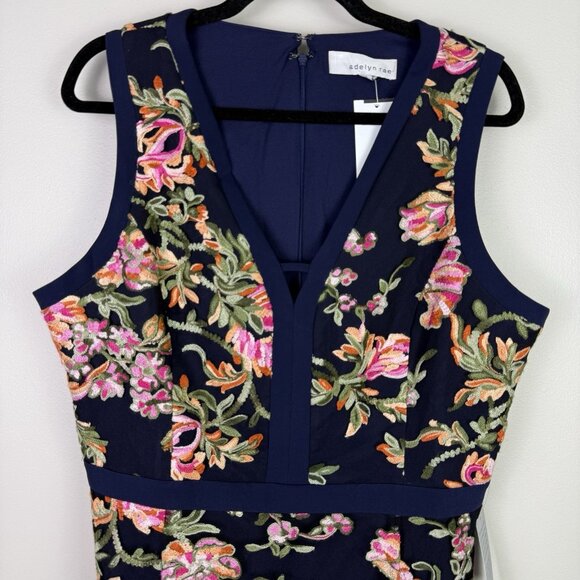 Adelyn Rae Navy Floral Embroidered Fit Flare Dress XL Sleeveless NWT Wedding - Picture 3 of 11
